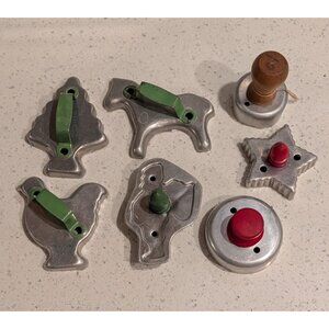 Vintage Aluminum Cookie Cutter Set of 7 with wooden Handles